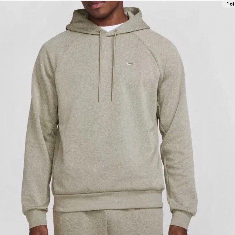 Nike Mens Dri-FIT Training Hoodie Olive Grey Heather UPF 40+ FZ0969-320 Small